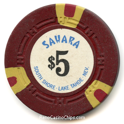 Old $5 SAHARA Casino Poker Chip Vintage Antique HCE Mold Lake Tahoe NV 1970 